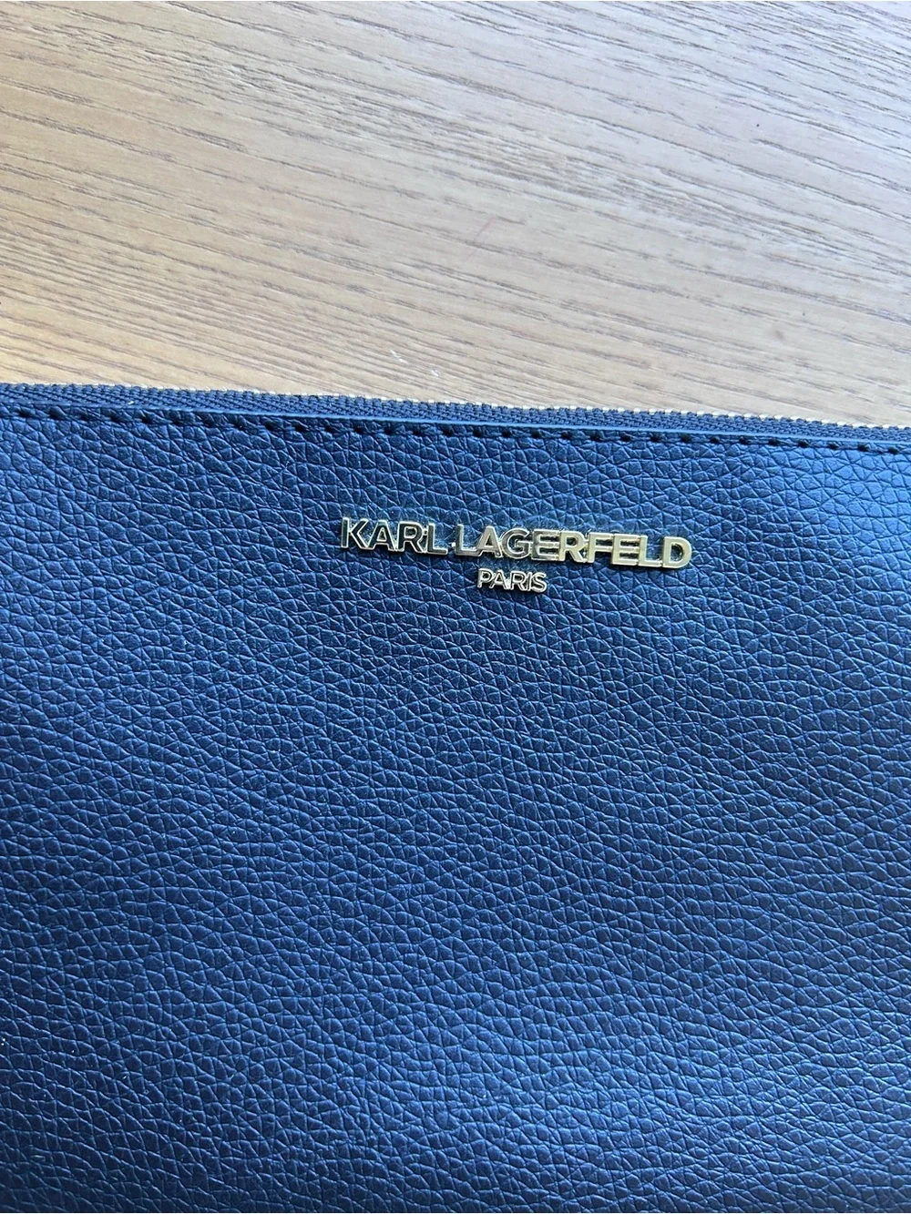Karl Lagerfeld Black Wristlet Coin Purse with Gold Zip Pull